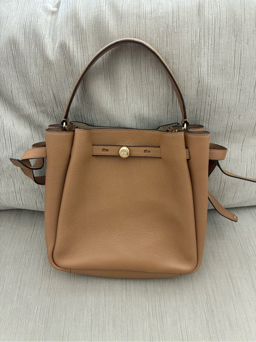 Tory Burch Caramel Brown Pebbled Leather Romy bag